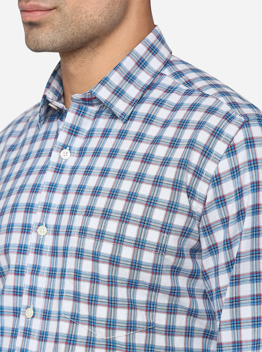 Sky Blue & Grey Checked Slim Fit Casual Shirt | Greenfibre