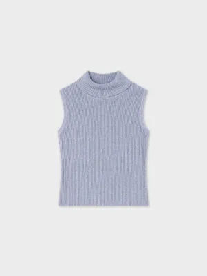 Sleeveless Ribbed Turtleneck-Heathered Grey