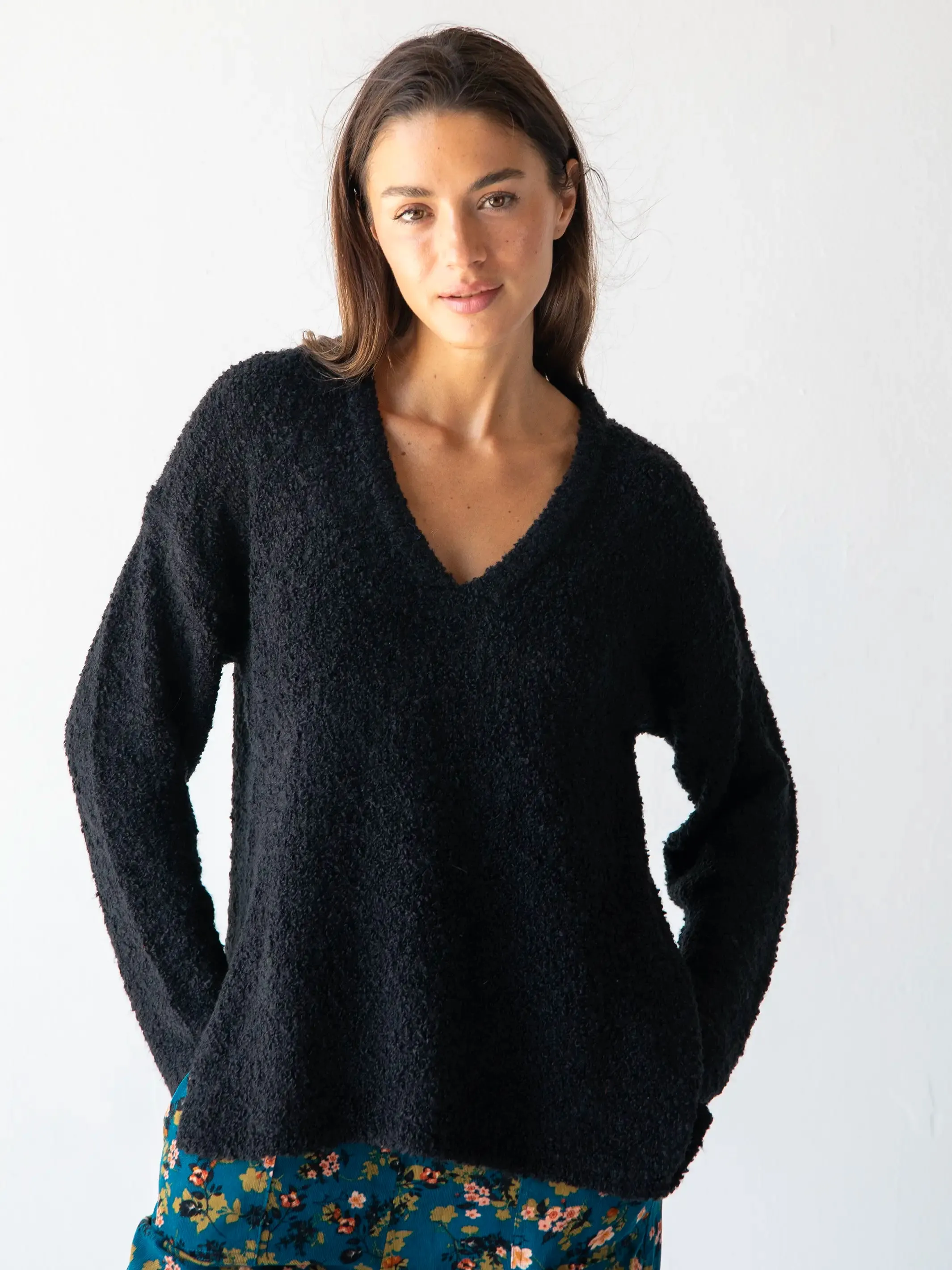 Snuggle Up V-Neck Sweater - Black