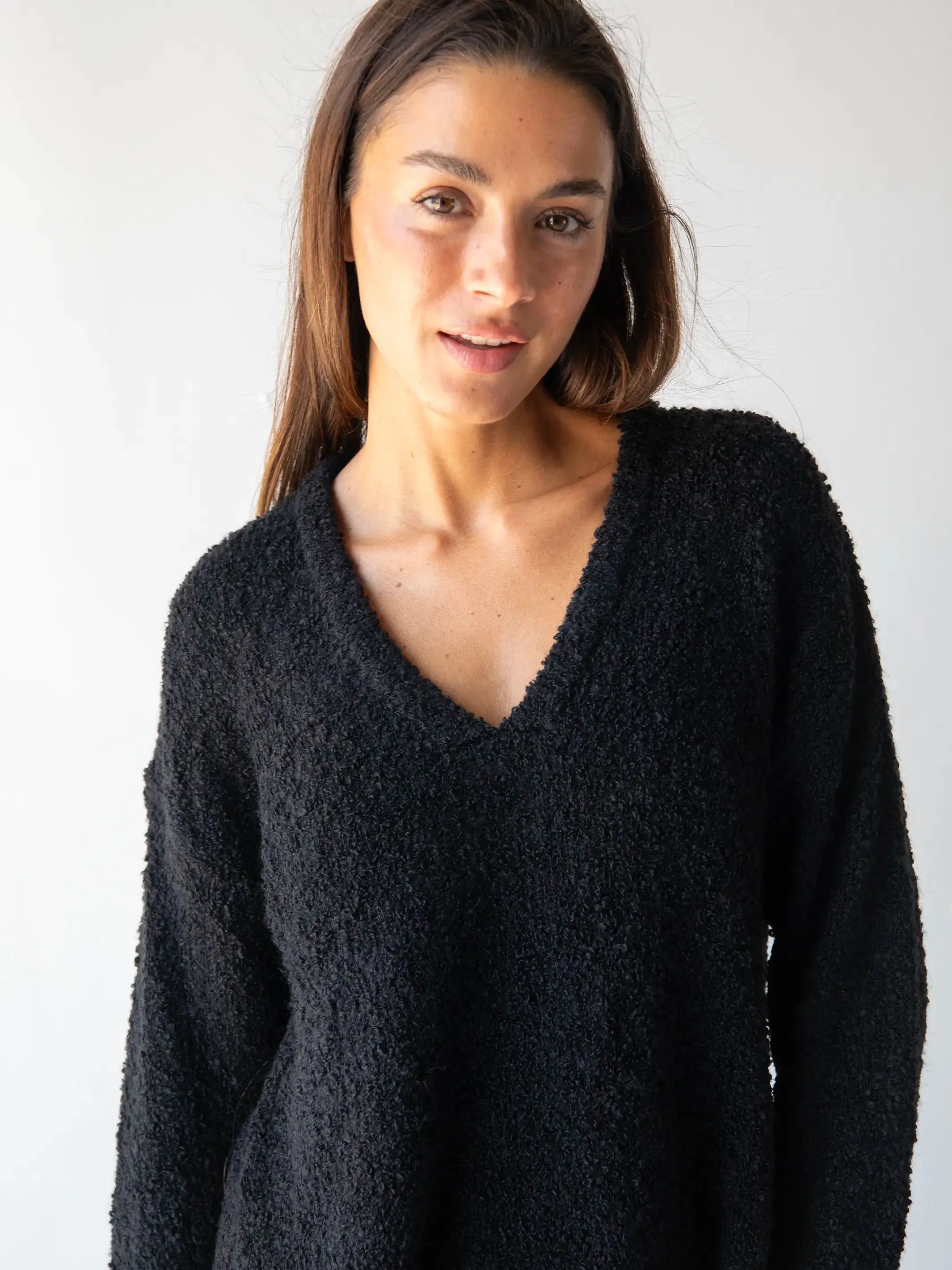 Snuggle Up V-Neck Sweater - Black