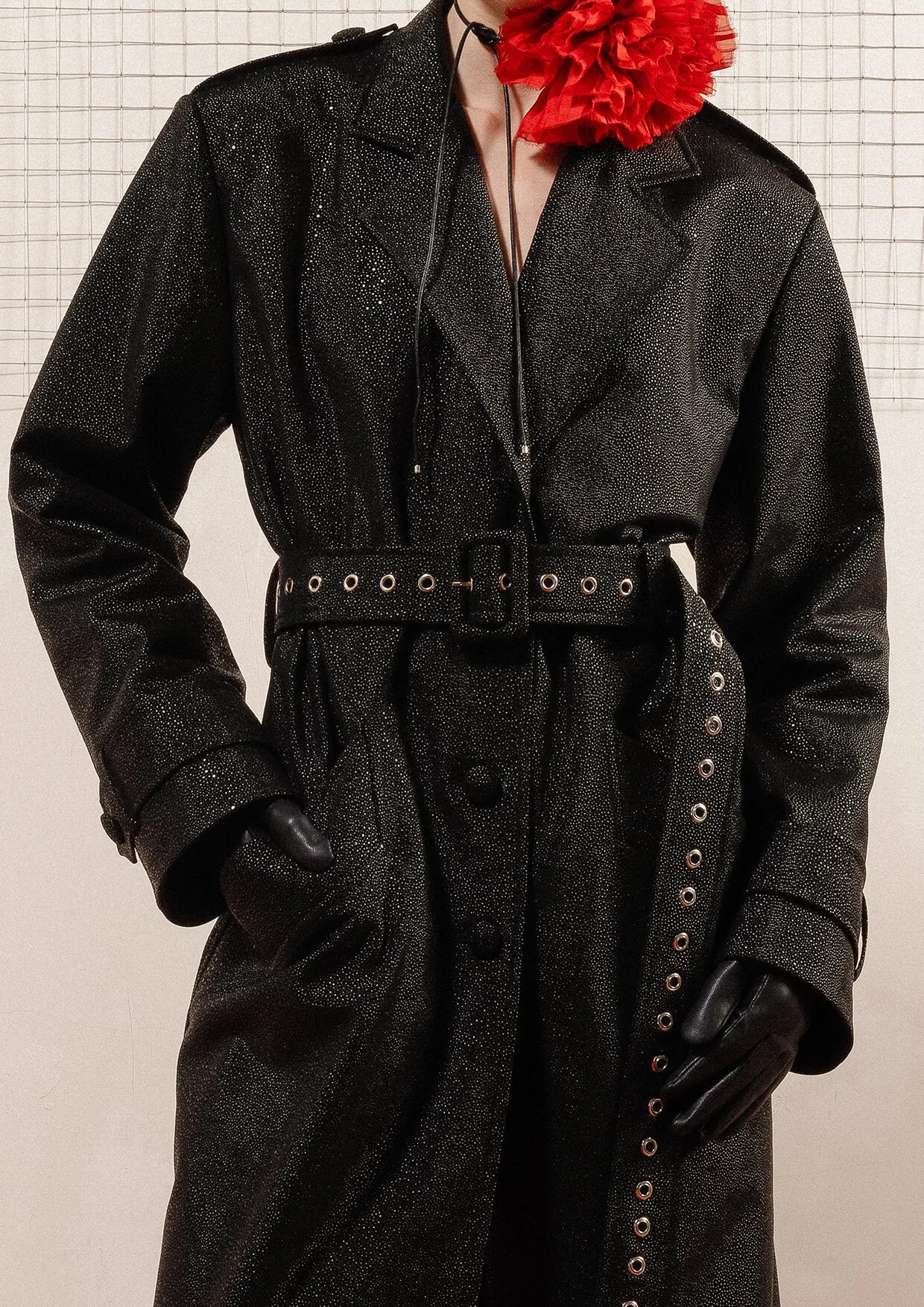 Textured Vegan Leather Trench Coat