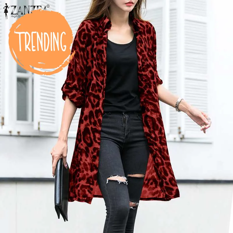 Trendy Leopard Cardigans Tunic Blouse