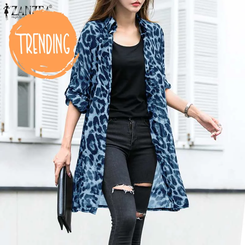 Trendy Leopard Cardigans Tunic Blouse