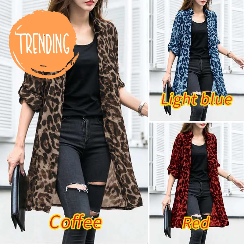 Trendy Leopard Cardigans Tunic Blouse