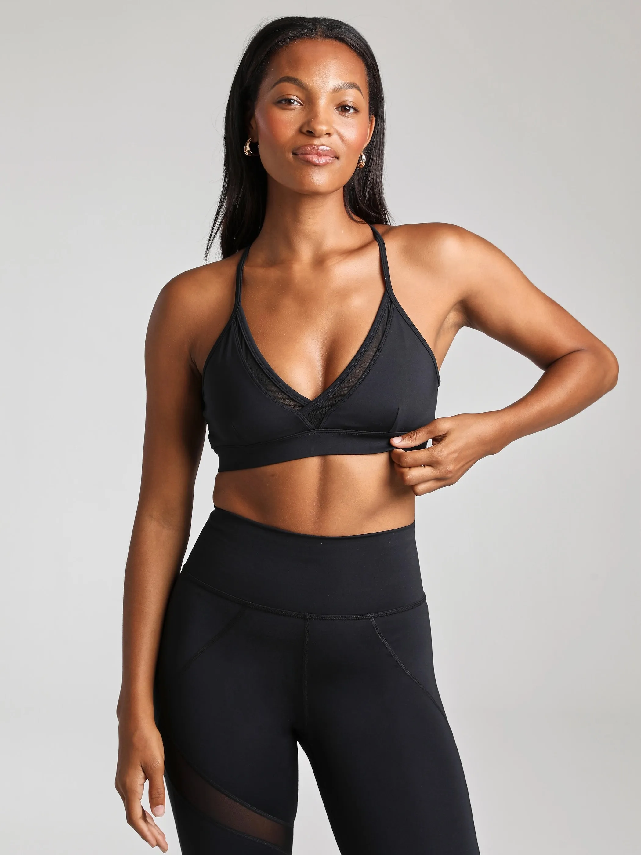 V-Neck Mesh Panel Bra