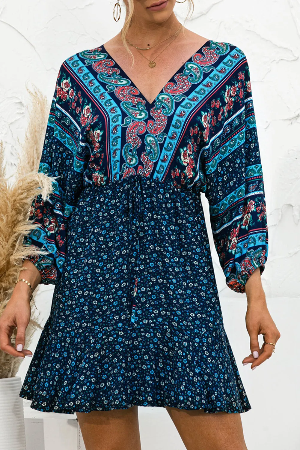 Women Casual Spring Summer Dresses V Neck Floral Short Beach Dresses