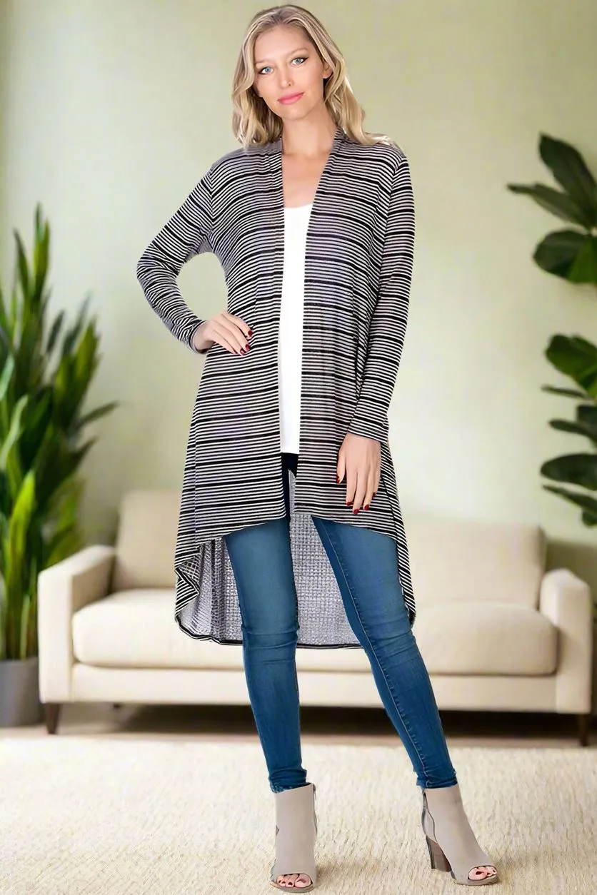 Womens Striped Asymmetric Cardigan Gray/Black Sizes S/M/L