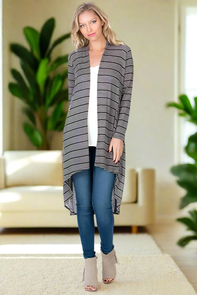 Womens Striped Asymmetric Cardigan Gray/Black Sizes S/M/L