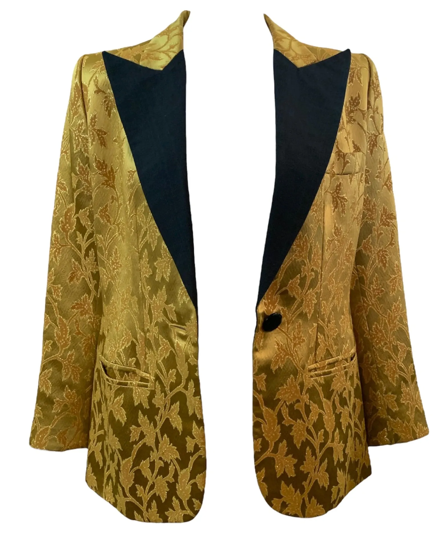 YSL Rive Gauche 1990s Yellow Jacquard Tuxedo Jacket with Peaked Lapel