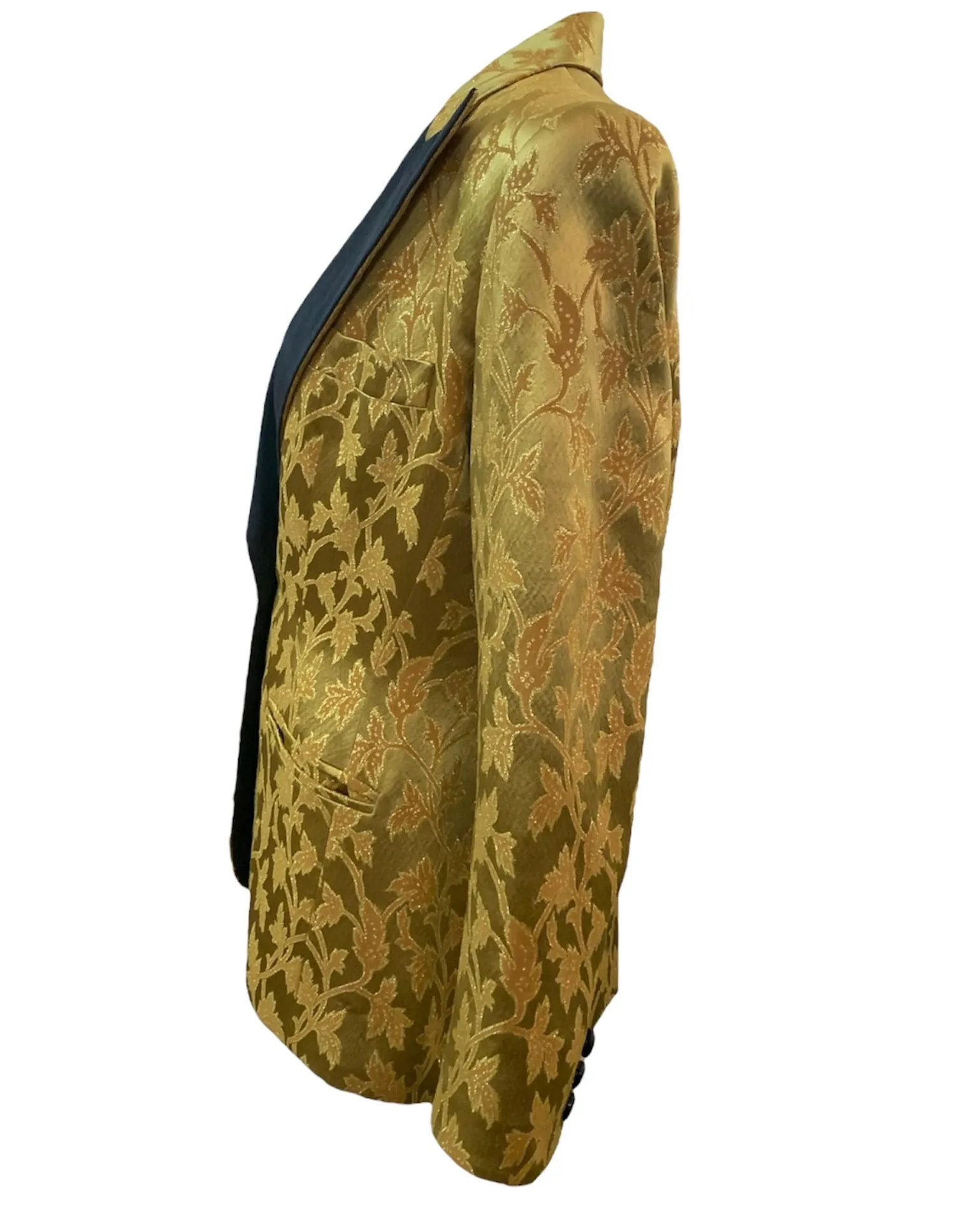 YSL Rive Gauche 1990s Yellow Jacquard Tuxedo Jacket with Peaked Lapel